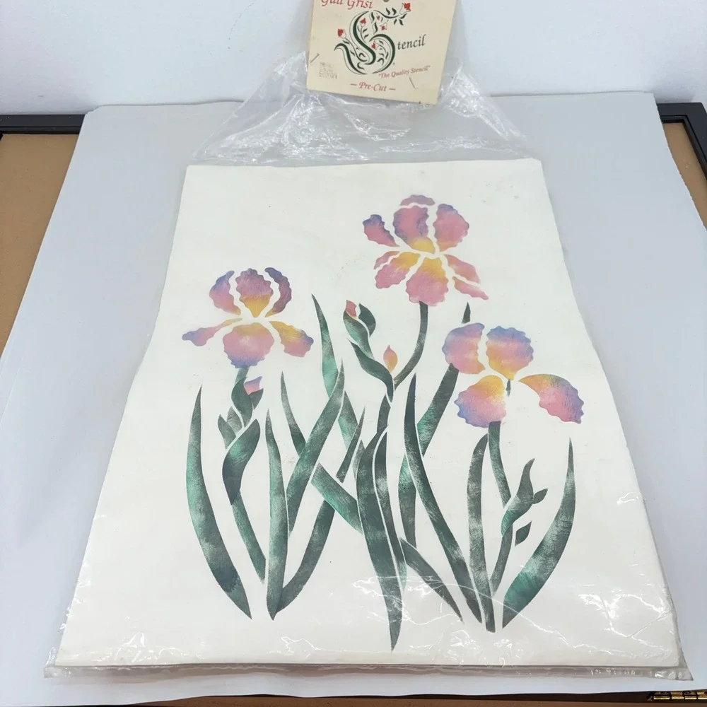Gail Grisi Iris Flower Pre-Cut Stencil Kit 14x14 Wall Decor DIY Vintage 80s NOS